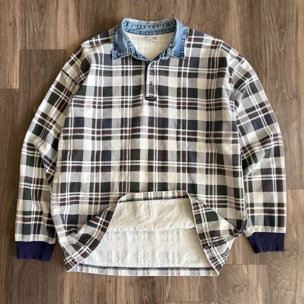 Vintage Structure Rugby Polo Shirt Men's Size L Plaid 1990s